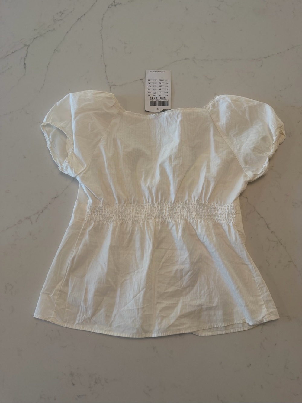Brandy Melville White Puff Sleeve Peasant Blouse - Picture 3 of 3